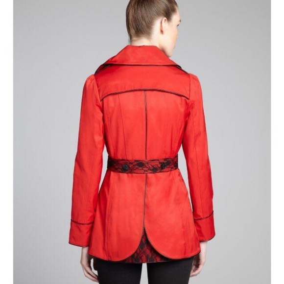 Betsey Johnson red trench coat with black lace - Picture 2 of 2